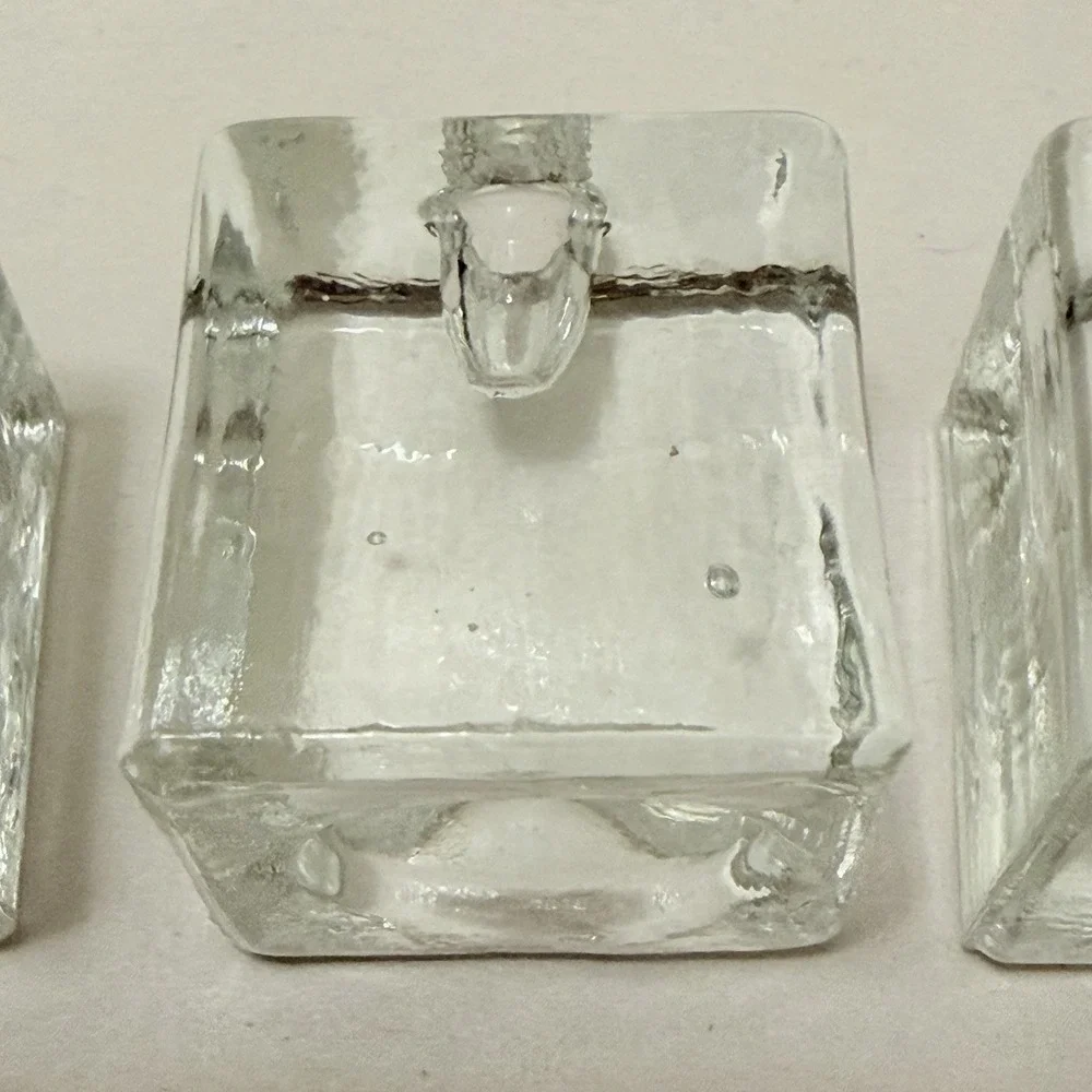 Art Glass VTG Cube Candle Holder Taper Mini Beeswax Candles MCM 3PC Set Findland